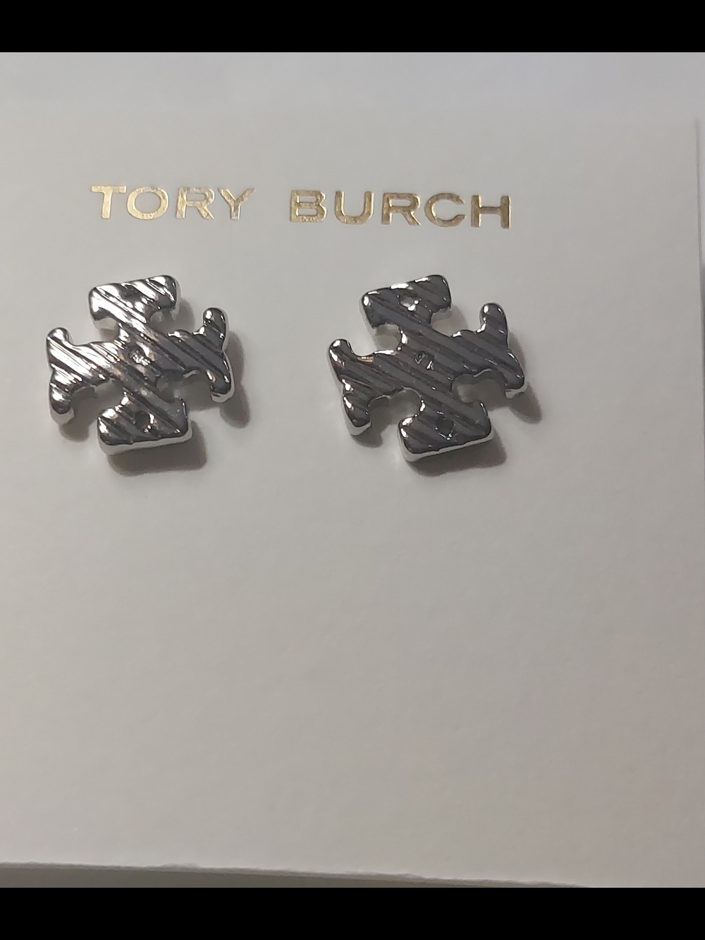 Tory Burch Polished Silver Double-T Stud Earrings